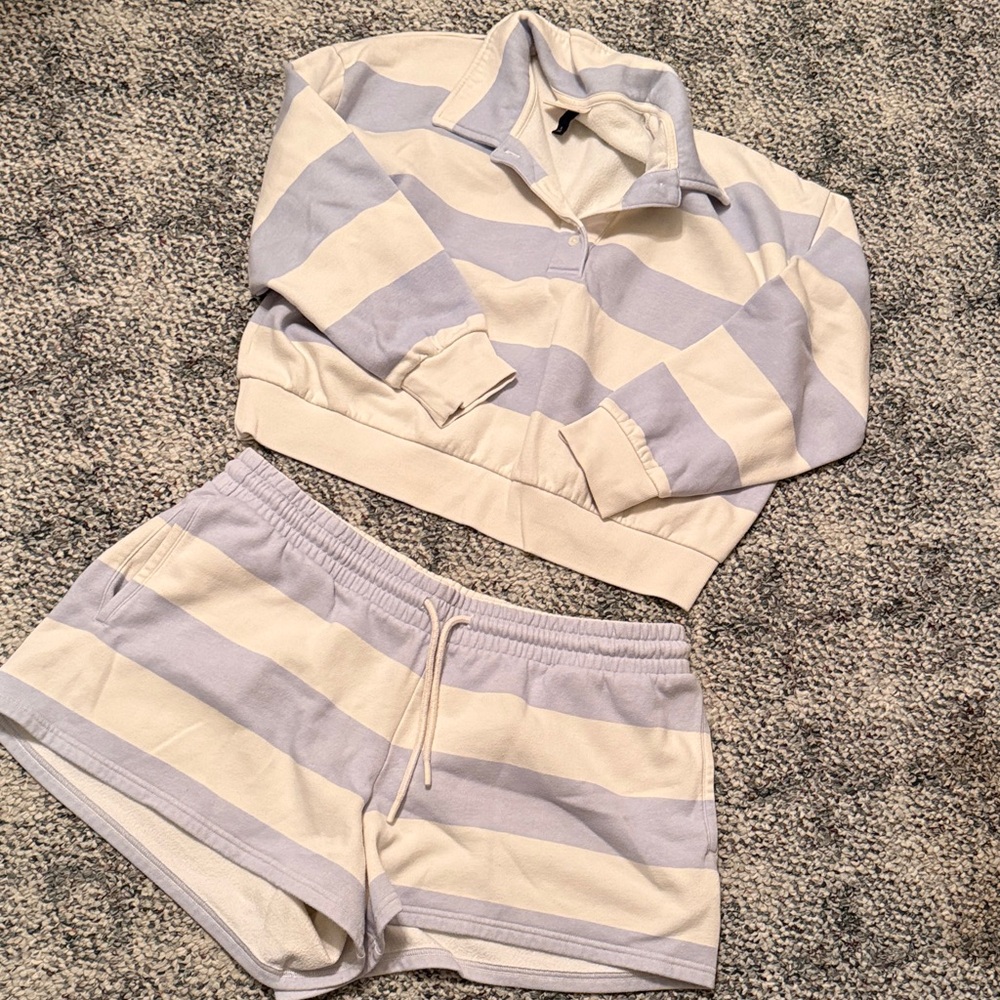 Striped Blue & Cream Loungewear Set - Pullover & Short